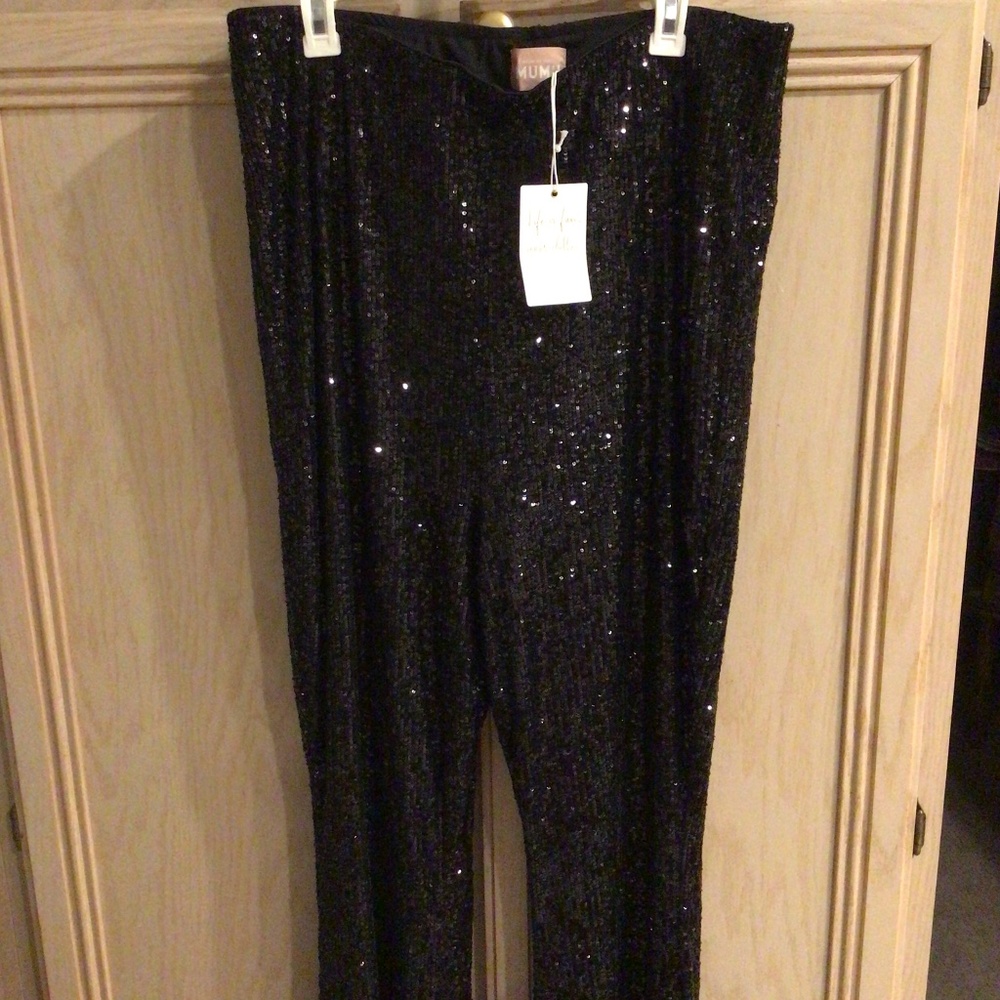 Show me your Mumu black sequined pants NWT